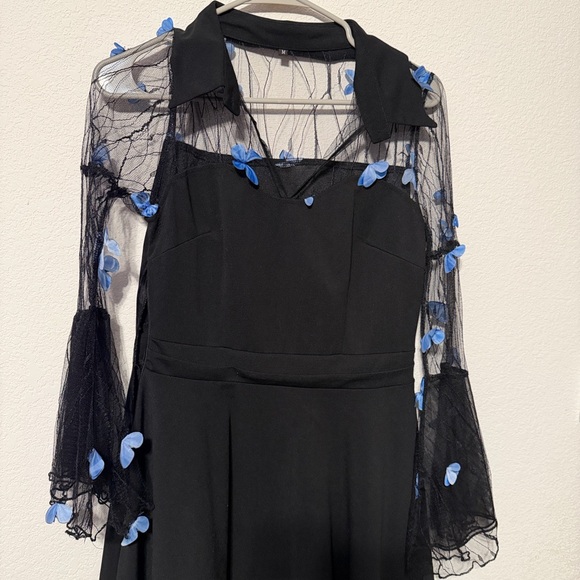 ROMWE Dresses & Skirts - ROMWE Black Dress long sleeves with blue butterflies